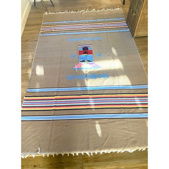 Brena Made in Mexico Southwestern Style Aztec Blanket with Tassels Brena 93”x57” - Picture 1 of 10